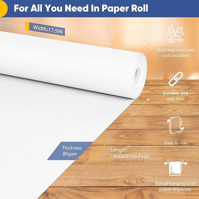 Vanhench White Kraft Wrapping Paper 17.5"×1800", Easel Painting Drawing Paper - Image 2