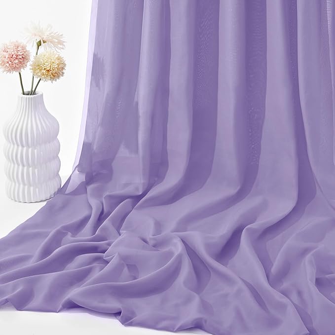 VACVELT Wedding Arch Draping Fabric, Lilac Chiffon, 2 Panels Sheer Drapes - Image 7