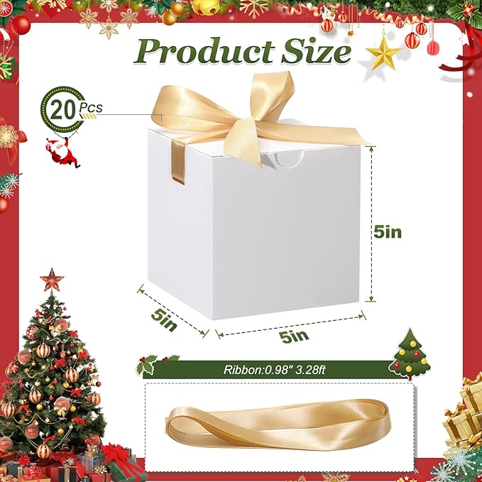 DOYIDE Small Gift Boxes, 20 Pack 5x5x5 Inch White Elegant Paper Boxes - Image 3