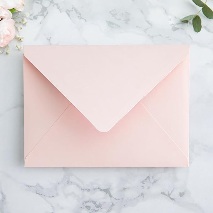 PONATIA 50PCS A7 Euro Flap Envelopes, 5.25 x 7.25'' Blush Pink Flowers Liner - Image 2