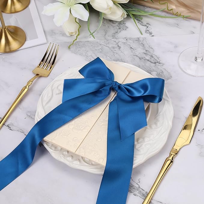 LaRibbons 1 1/2 Inch 25 Yard Double Faced Satin Ribbon, Royal Blue Satin Craft - Image 6
