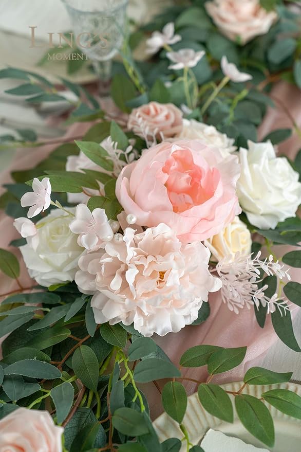 Ling's Moment Arch Flower Garland - 6FT Eucalyptus & Rose - Sweetheart Table - Image 4