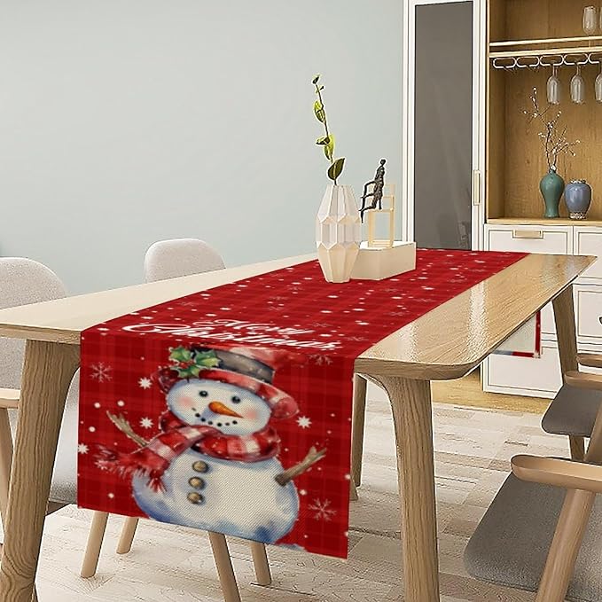 Christmas Table Runner, Christmas Snowman Snowflakes Winter Seasonal Table - Image 2