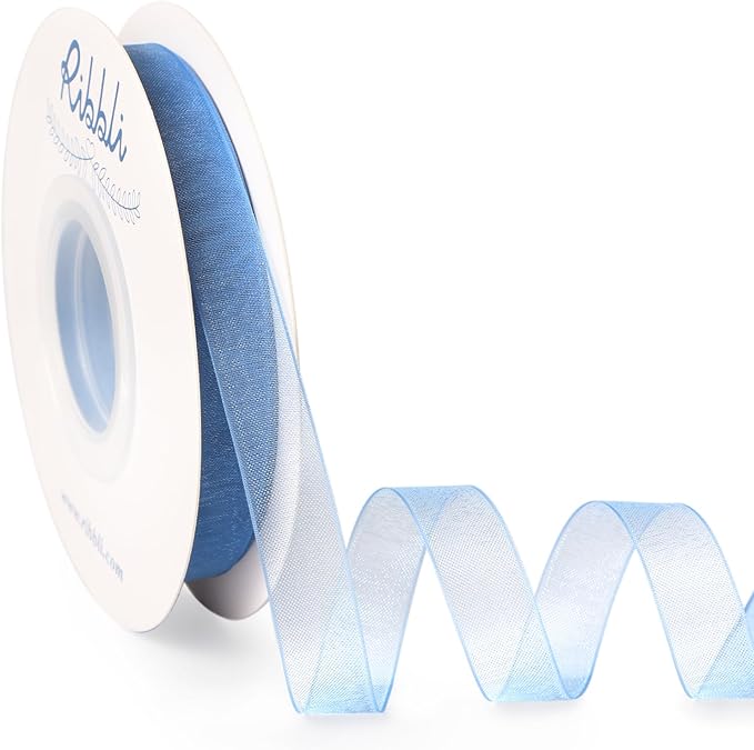 Ribbli Dusty Blue Organza Ribbon 1/2 Inches x Continuous 50 Yard Blue Sheer by Ribbli