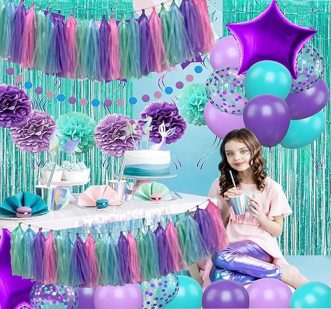 Blue Purple Mint Green Pink Tissue Paper Tassel Garland, Tissue Tassel Banner - Image 6