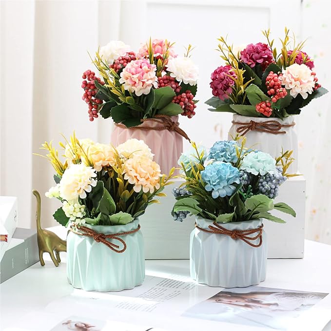 BLOSMON Fake Flowers in Vase for Centerpieces: 4 PCS 5.9 Inch Small Artificial - Image 2