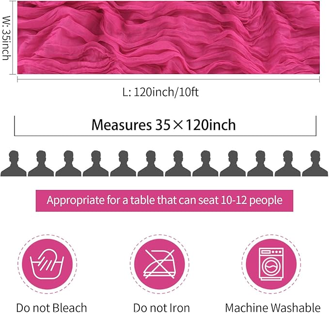 6 Pack Hot Pink Cheesecloth Table Runner Summer Sheer Fuschia Cheese Cloth - Image 6