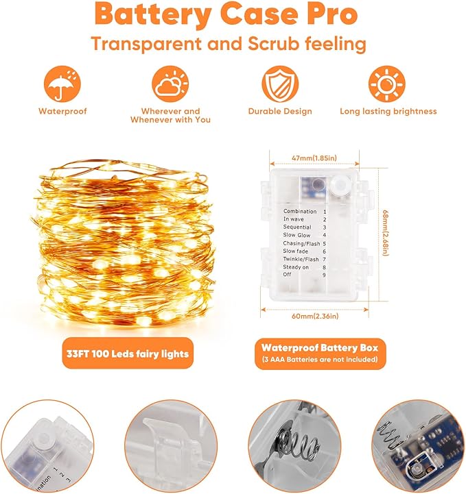 2 Pack 32.8 Ft. Battery Operated Outdoor String Lights - Image 5