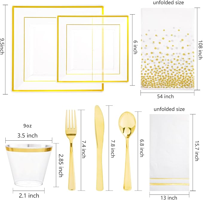 Festiva 176Pcs Clear and Gold Plastic Plates - Image 2