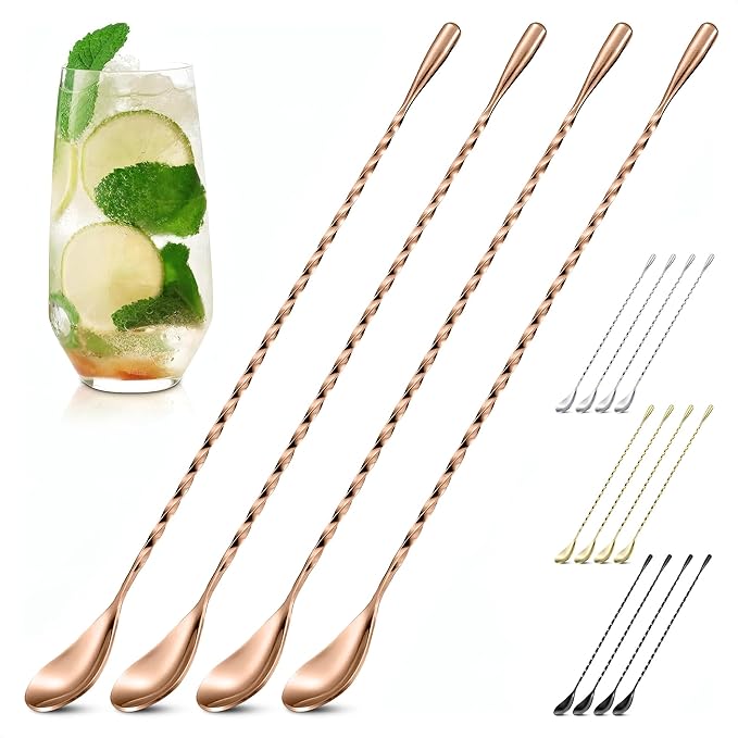 4 Pcs Bar Spoon Cocktail Mixing Spoon Set – Rose Gold Spoons by TheLittleGreenChange