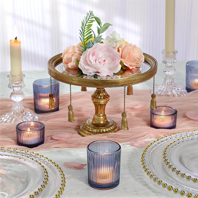 24 Pcs Ribbed Votive Candle Holders, Dark Blue Glass Holders Bulk - Image 4