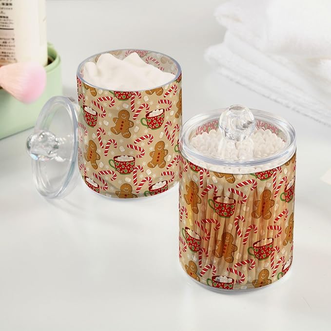 Gredecor Qtip Holder Dispenser 2 Pack Cute Gingerbread Men Snowflakes Candy - Image 5