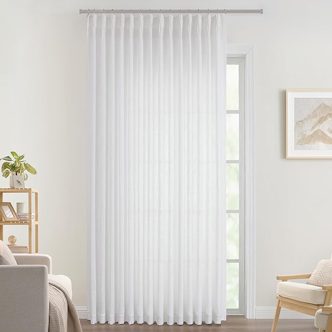 Vision Home White Pinch Pleated Semi Sheer Curtains Textured Light Filtering by VisionHome