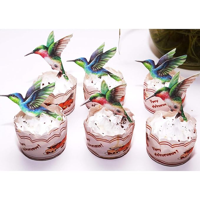 GEORLD Edible Cupcake Topper Wafer Hummingbird Cake Bird Decoration by Wafer - Image 2