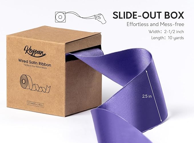 Purple Satin Ribbon Double-Faced Wired Ribbons - Image 2