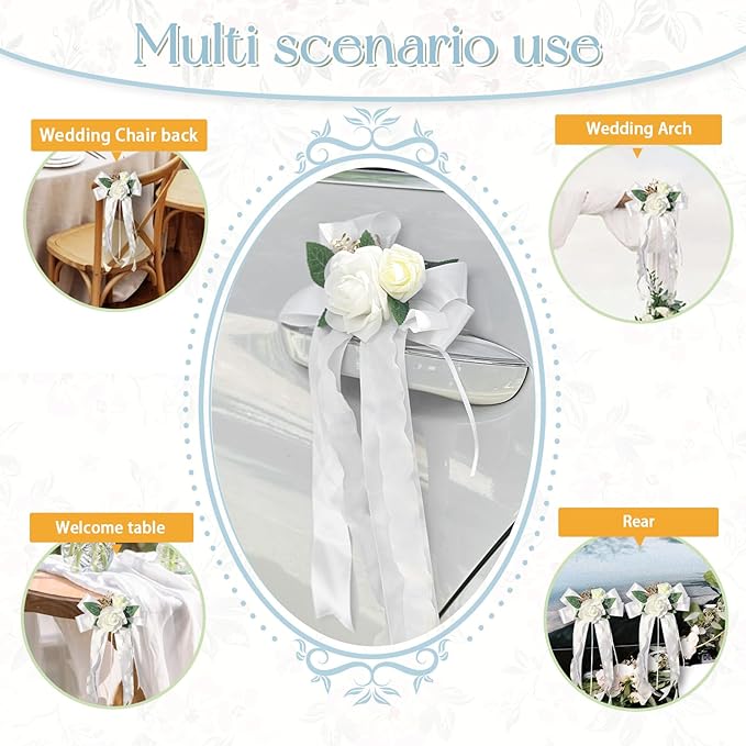 4PCS Wedding Car Door Handle Decorative Flowers, Just Married Automotive - Image 6