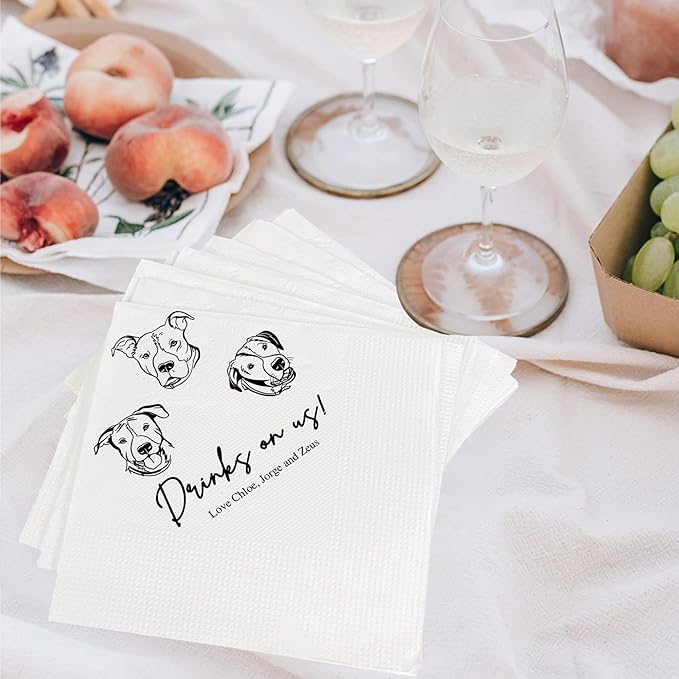 Luxury Customized Illustrated Dog Wedding Napkins, Personalized Photo Napkins - Image 2