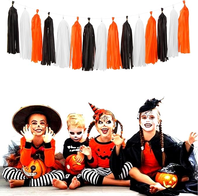 Black-White Orange Halloween Party-Decorations Tassel-Garland - Image 6