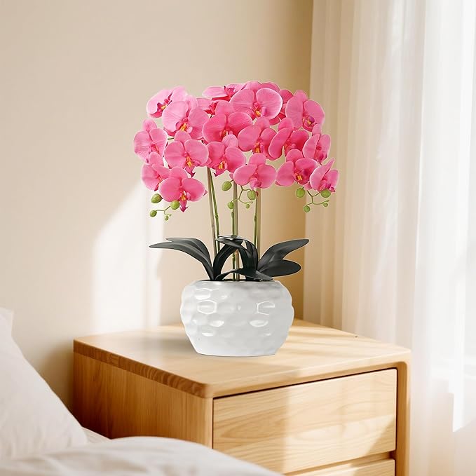 Orchid Artificial Flowers with White Vase Large Silk Faux Phalaenopsis Flowers - Image 4