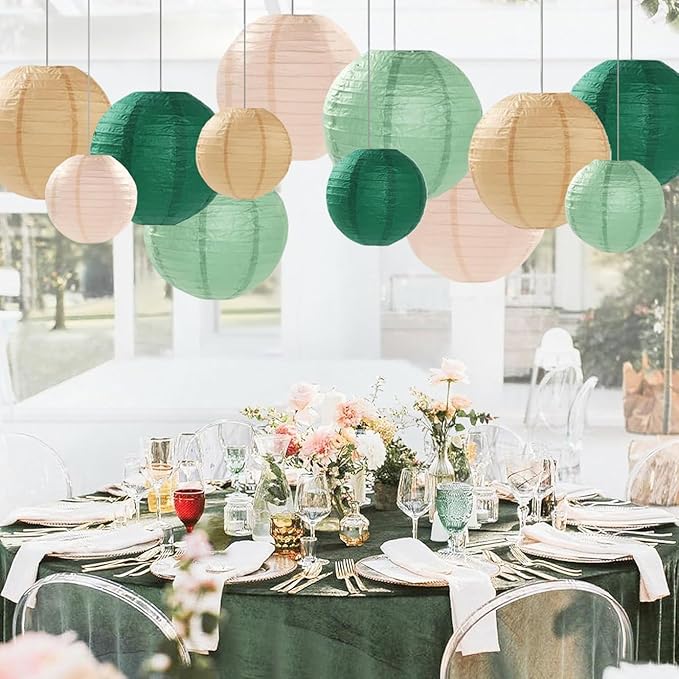 Sage Green Paper Lanterns Decorative 12pcs Party Hanging Decorations - Image 5