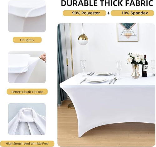 10-Pack 8ft White Spandex Table Covers - Image 2