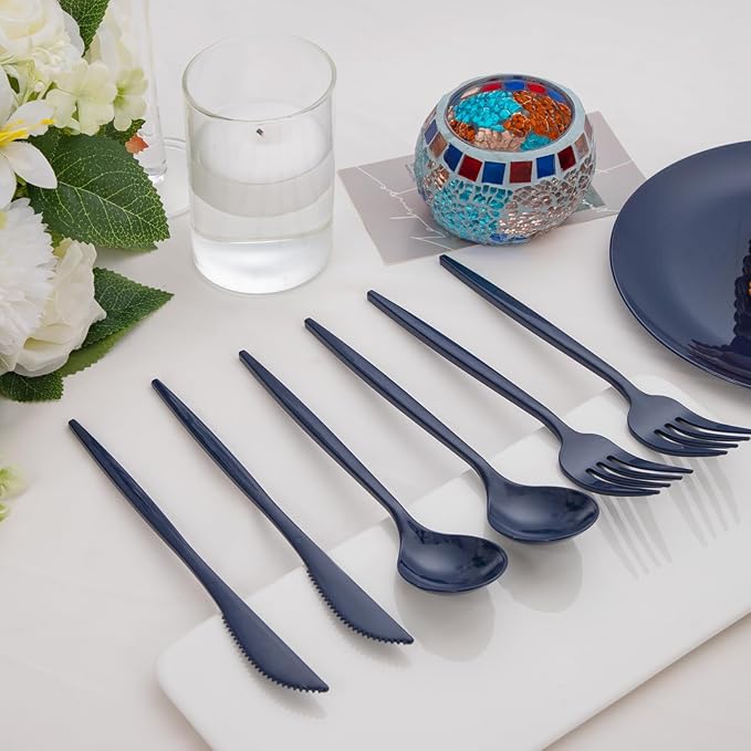 PULOTE 150PCS Blue Plastic Silverware Set - Image 4