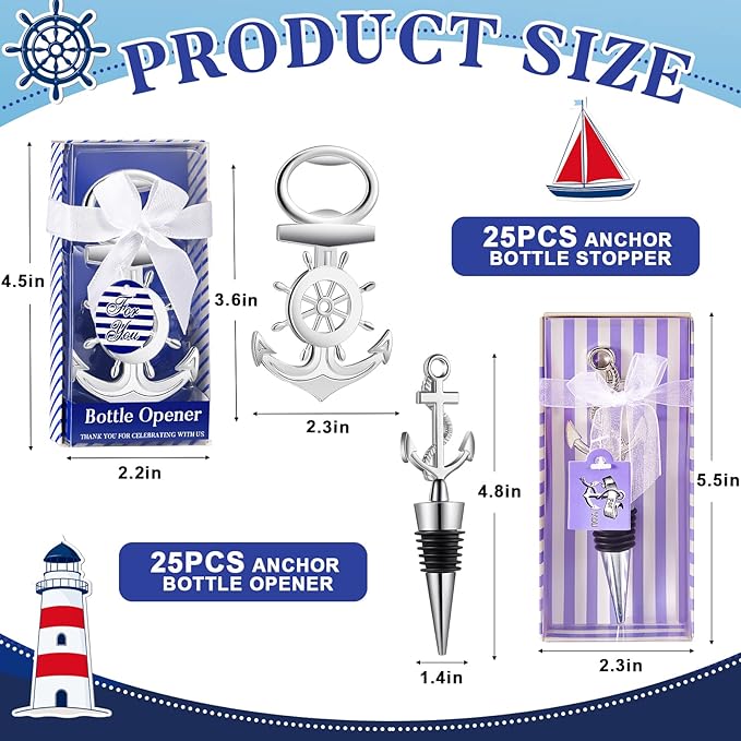 Zhehao 50 Pcs Anchor Bottle Stopper Bottle Opener Wine Bottle Stopper - Image 2
