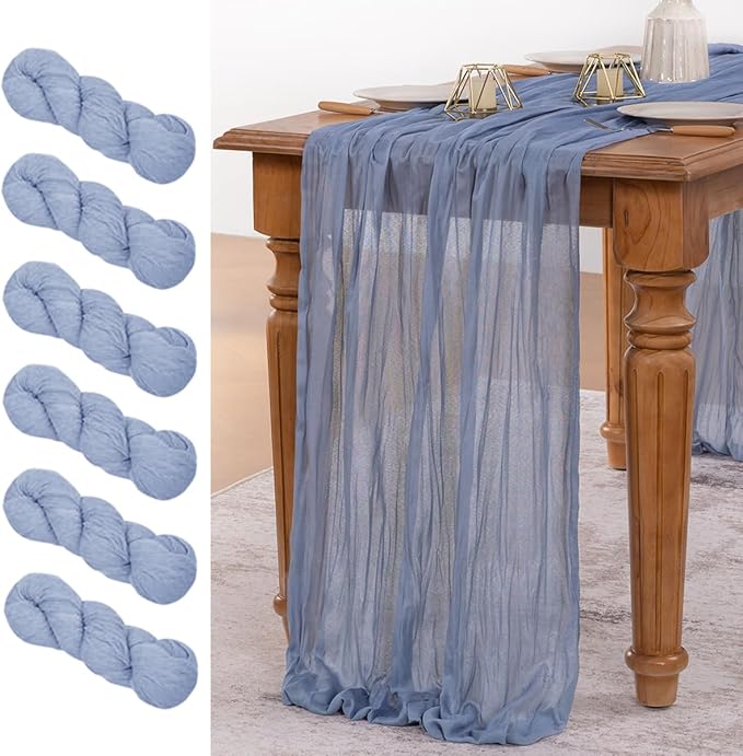 MLMW 6 Pack Dusty Blue Table Runner Cheesecloth Gender Reveal Boho Gauze Rustic by MLMW