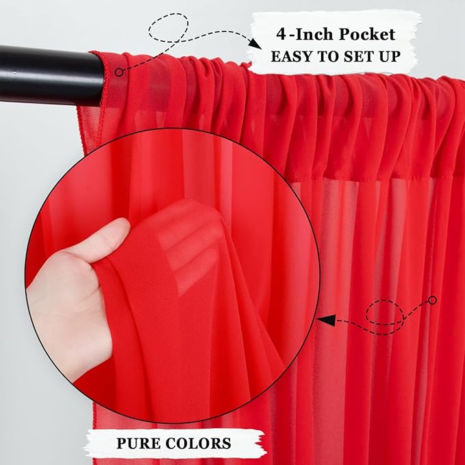 DUOBAO Red Chiffon Backdrop Curtain-2 Panels 29x120-Inch Wedding Chiffon - Image 6
