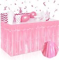 3 Pack 29 x108 Inch Macaron Pink Foil Fringe Table Skirts Metallic Banner by Mebiornt