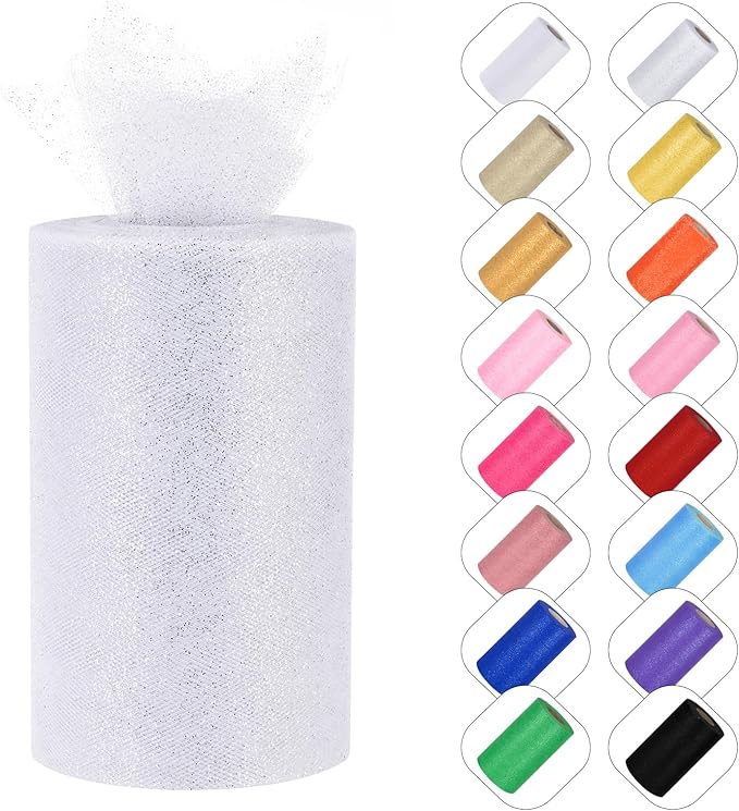 Glitter Tulle Rolls 6” by 50 Yards Sparkle Tulles Fabric Ribbon Sequin Tulle by ICOSHOW