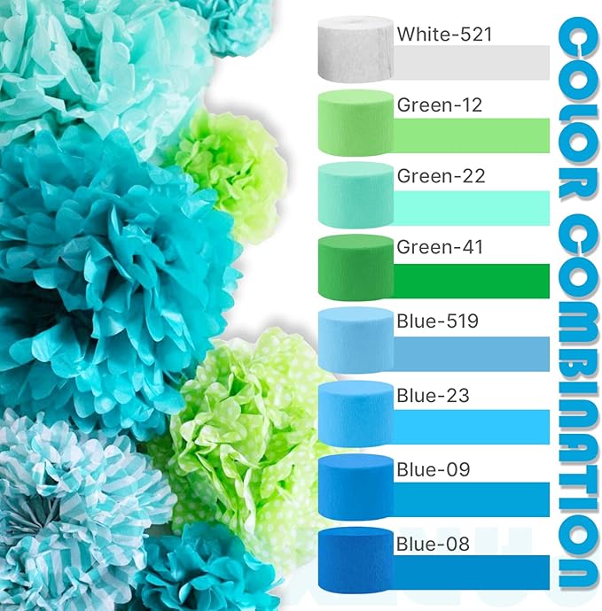PartyWoo Blue Crepe Paper Streamers 4pcs 328ft Pack of Pearl Blue Crepe Paper - Image 3