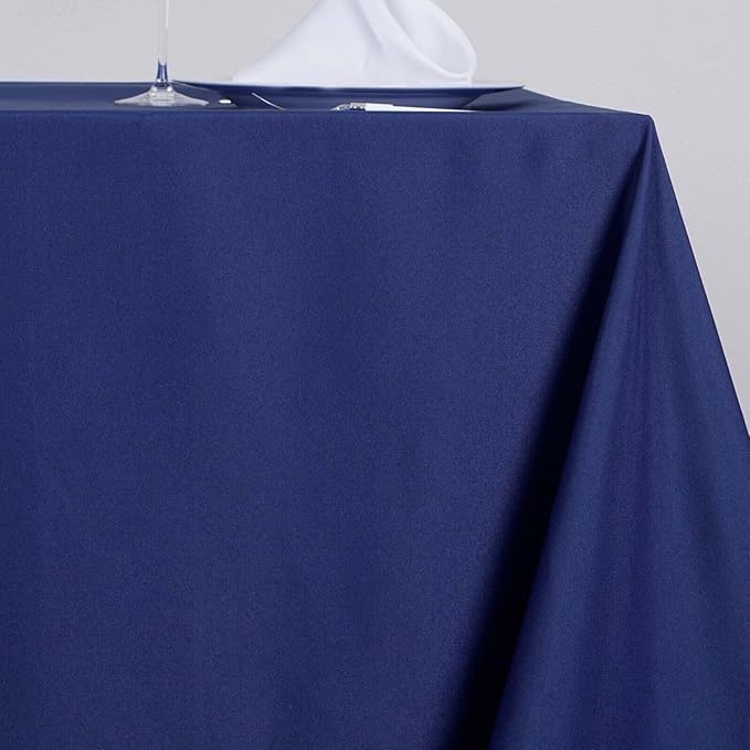 Efavormart 90" Navy Blue Wholesale Linens Polyester Square Linen Tablecloth - Image 2