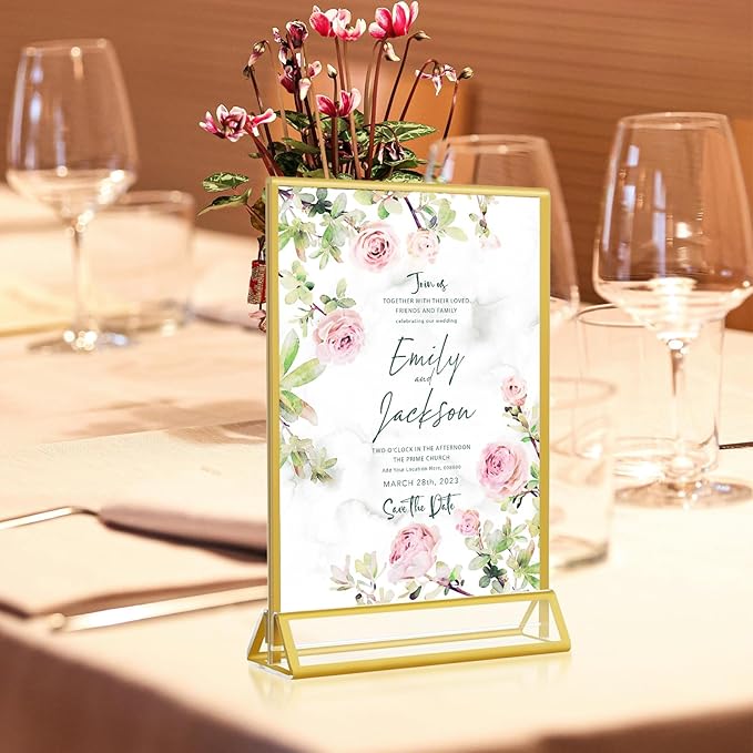 Gold Acrylic Sign Holder 5x7, 16 Pack Wedding Gold Frame Table Number Holders - Image 9