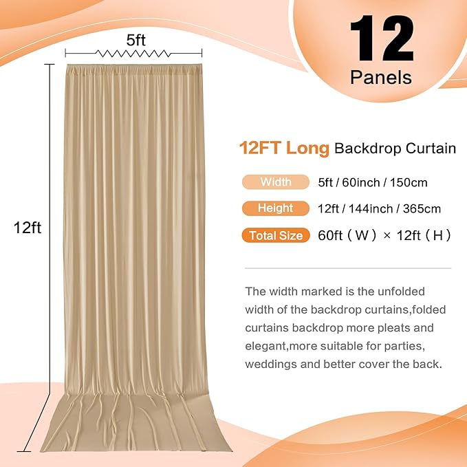 60×12 ft Wrinkle Free Beige Backdrop Curtain - Image 2
