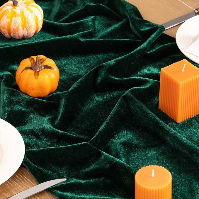 Emerald Green Velvet Table Runner Fall Thanksgiving Table Runner 20 x 120 Inch - Image 3