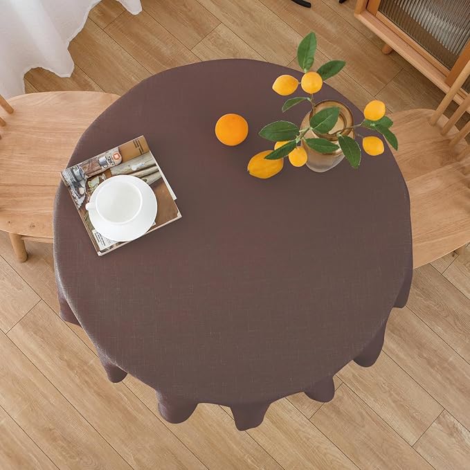 NLMUVW Brown Linen Tablecloth Round Tables Water Resistant Textured Table Cloth - Image 6