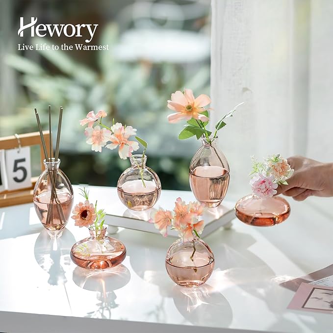 Hewory Glass Bud Vases for Centerpieces: Set of 12 Cute Pink Small Vases - Image 4