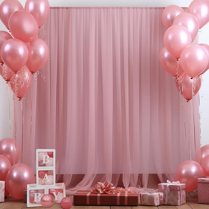 10x10ft Dusty Rose Tulle Backdrop Curtain - Image 6