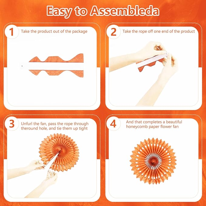 20 Pcs Orange Hanging Paper Fan, Hanging Honeycomb Round Paper Fans - Image 3