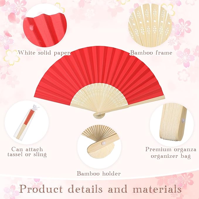 Chunful 100 Pieces Paper Hand Fan Multicolor Bamboo Folding Fans Handheld - Image 3