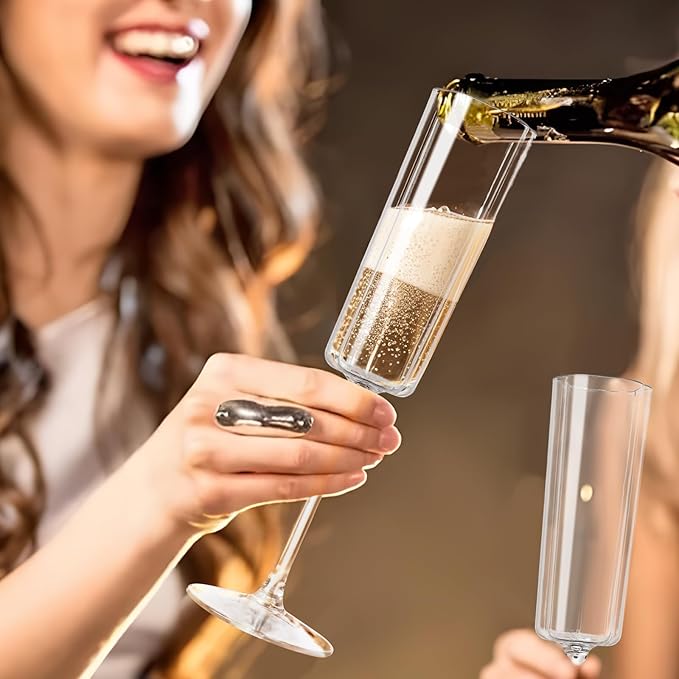 Ciaell 24 Pack Plastic Champagne Flutes - 6 Oz Flower Wavy Champagne Plastic - Image 5