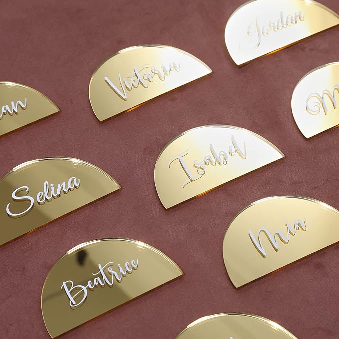 UNIQOOO 20 Pcs 3.5x2 inches Gold Mirror Half Circle Acrylic Sign DIY Blank - Image 8