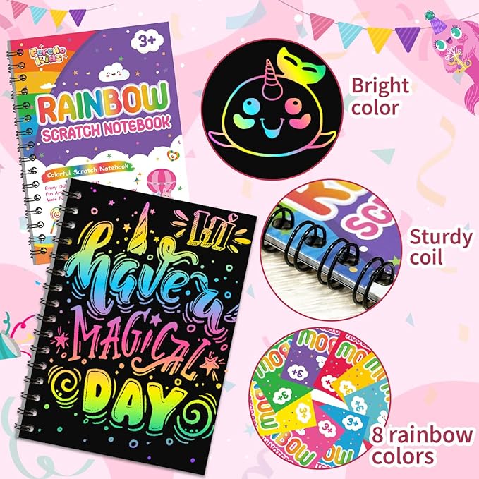 Party Favors for Kids: 24 Pack Rainbow Scratch Art Notebook Students Classroom - Image 5