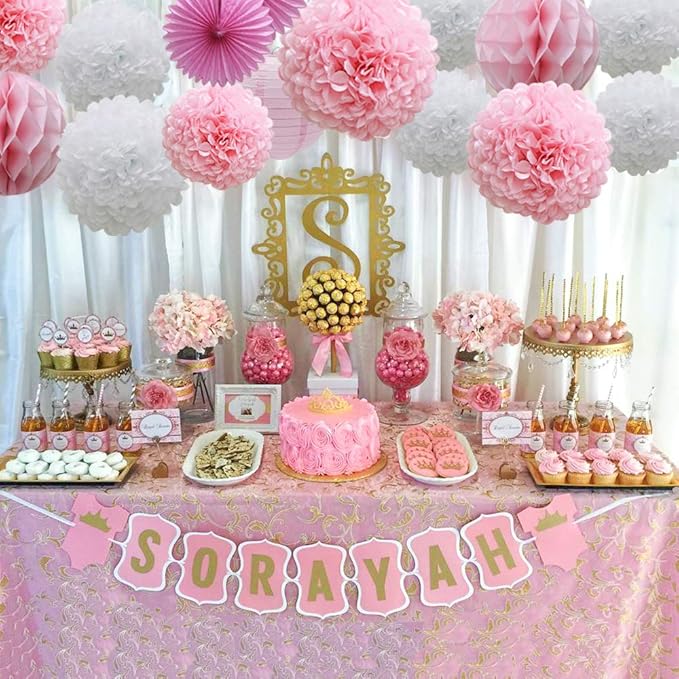 16pcs Pink Party Decorations Paper Pom Poms Honeycomb Balls Lanterns Tissue Fans - Image 4