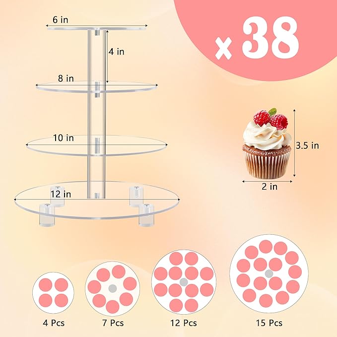 YestBuy 4 Tier Round Acrylic Cupcake Stand - Image 5
