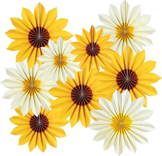 Easy Joy 9PCS Sunflower Party Decorations Sunflower Paper Fans Yellow Birthday by EasyJoy