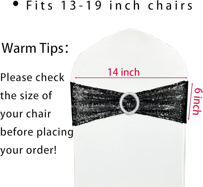 100 Pcs Chair Sashes Sequin Stretch Chair Bands Spandex Polyester Bows - Image 2