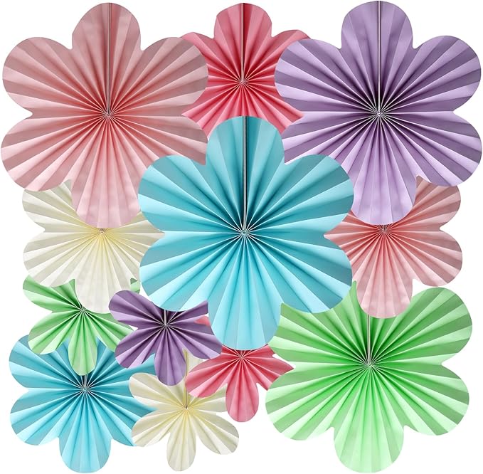 BestoFun 12 PCS Paper Flowers Fans Pastel Party Decorations Paper Flowers by Unknown