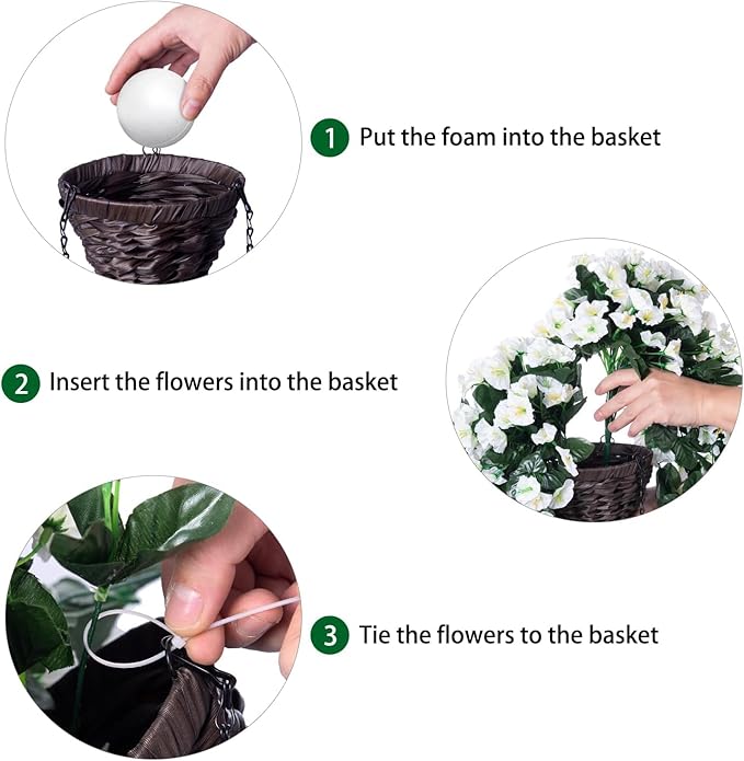 Artificial Faux Hanging White Flowers Plants Basket - Image 6
